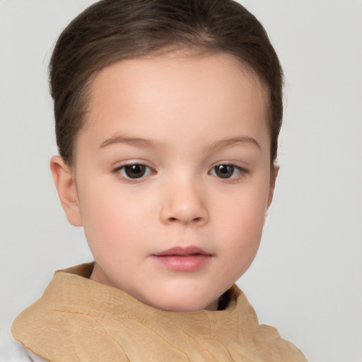 Neutral white child female with short  brown hair and brown eyes