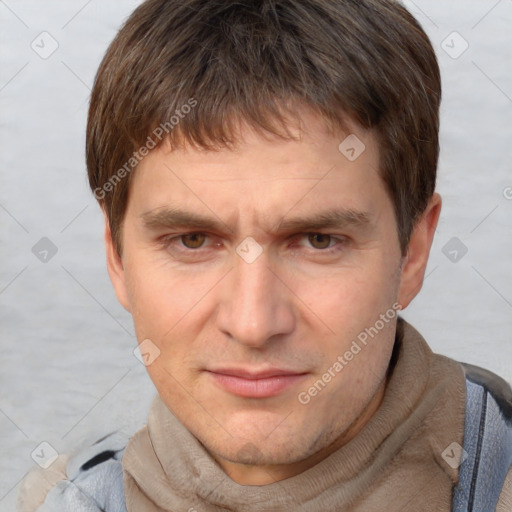 Neutral white adult male with short  brown hair and brown eyes