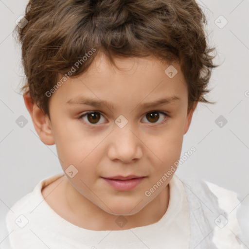 Joyful white child male with short  brown hair and brown eyes