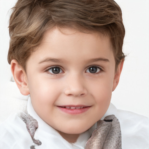 Joyful white child male with short  brown hair and brown eyes