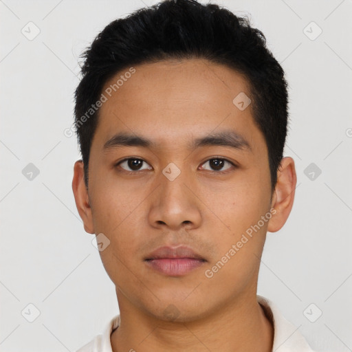 Neutral asian young-adult male with short  black hair and brown eyes