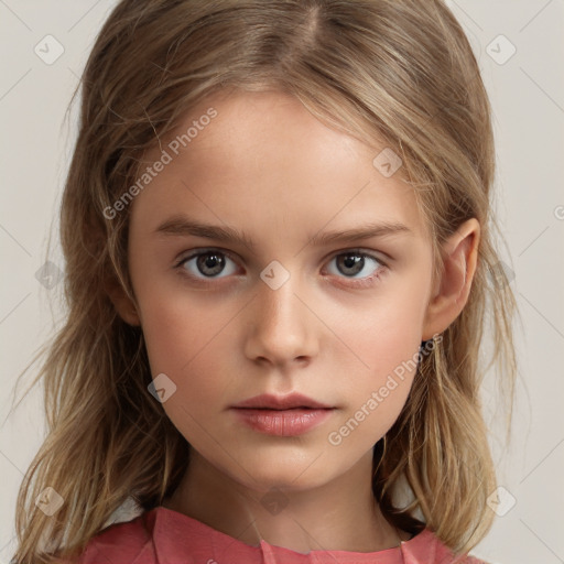 Neutral white child female with medium  brown hair and brown eyes