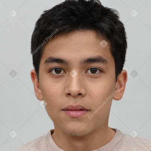 Neutral asian young-adult male with short  brown hair and brown eyes