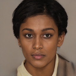 Neutral black young-adult female with short  brown hair and brown eyes