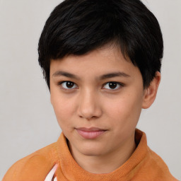 Neutral asian young-adult female with short  brown hair and brown eyes