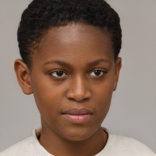 Neutral black young-adult female with short  brown hair and brown eyes
