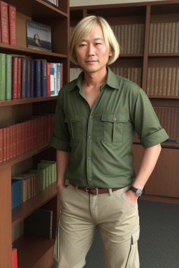 Mongolian 45 years male with  blonde hair