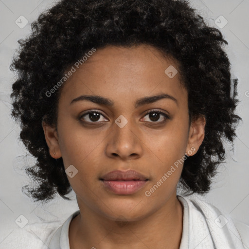 Neutral black young-adult female with medium  black hair and brown eyes