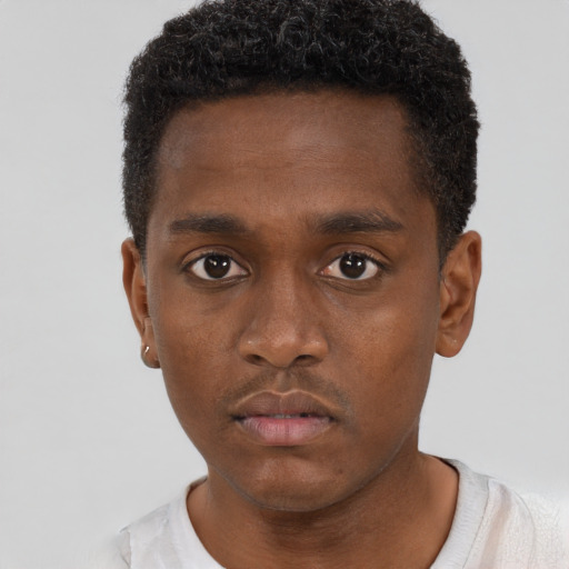 Neutral black young-adult male with short  brown hair and brown eyes