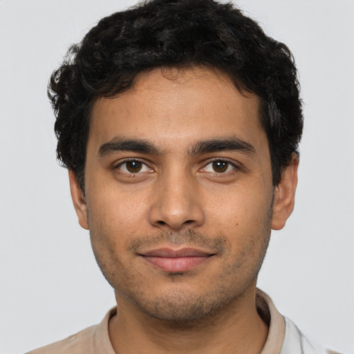 Neutral latino young-adult male with short  brown hair and brown eyes