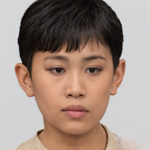 Neutral asian child female with short  brown hair and brown eyes
