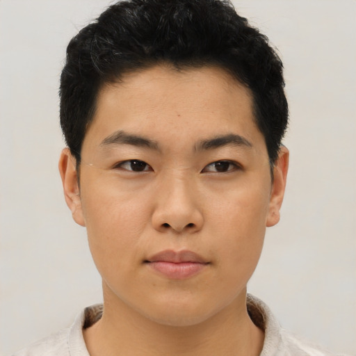 Neutral asian young-adult male with short  black hair and brown eyes