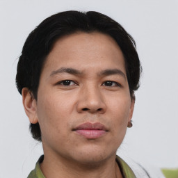 Neutral asian young-adult male with short  black hair and brown eyes