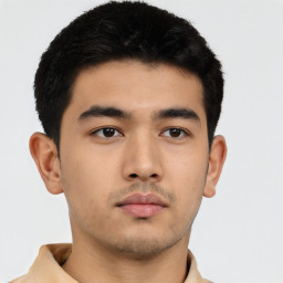 Neutral asian young-adult male with short  brown hair and brown eyes