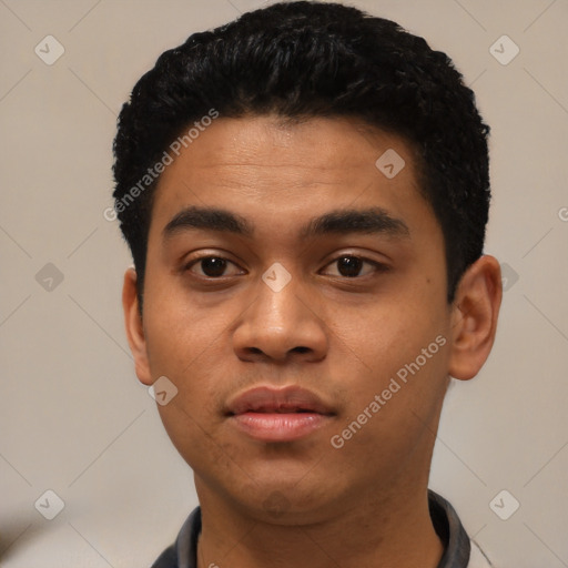 Neutral asian young-adult male with short  black hair and brown eyes