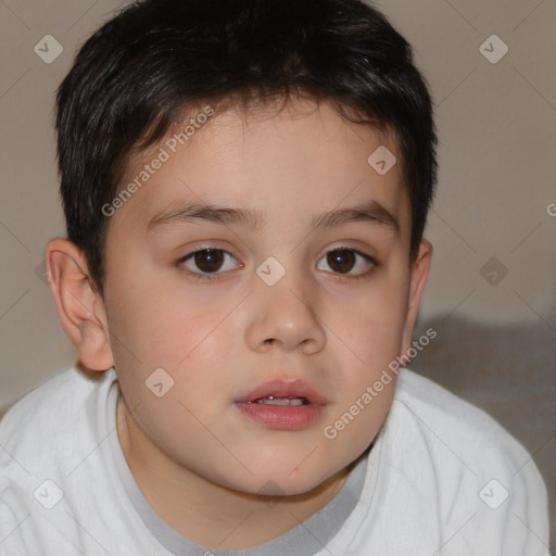 Neutral white child male with short  brown hair and brown eyes