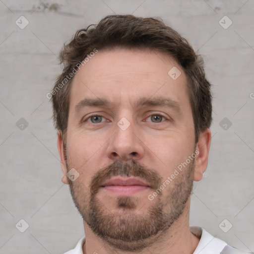 Neutral white adult male with short  brown hair and brown eyes