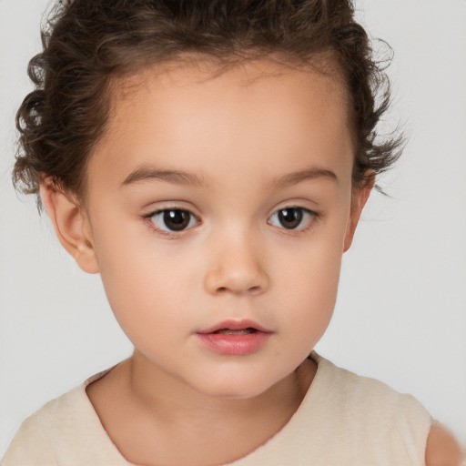 Neutral white child female with short  brown hair and brown eyes