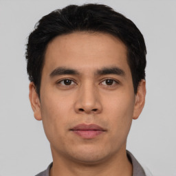 Neutral asian young-adult male with short  black hair and brown eyes