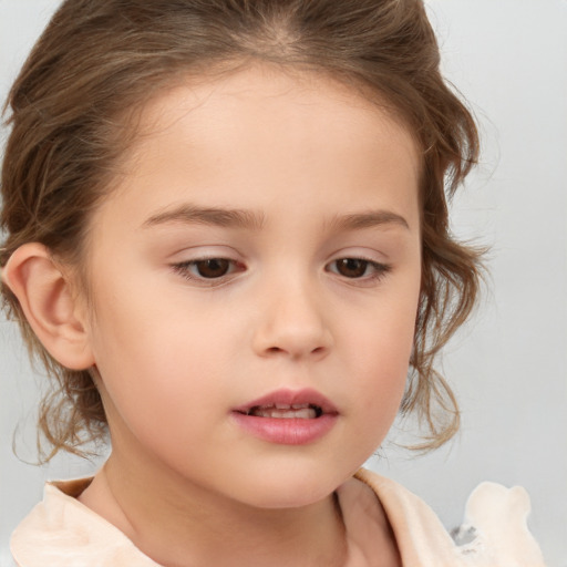 Neutral white child female with medium  brown hair and brown eyes