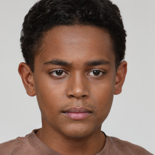 Neutral black young-adult male with short  brown hair and brown eyes