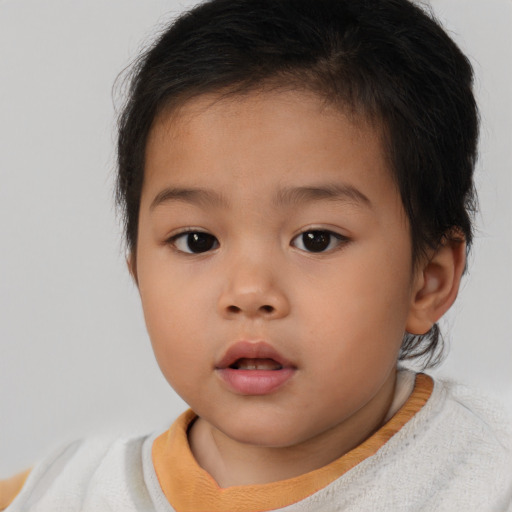 Neutral asian child female with short  brown hair and brown eyes