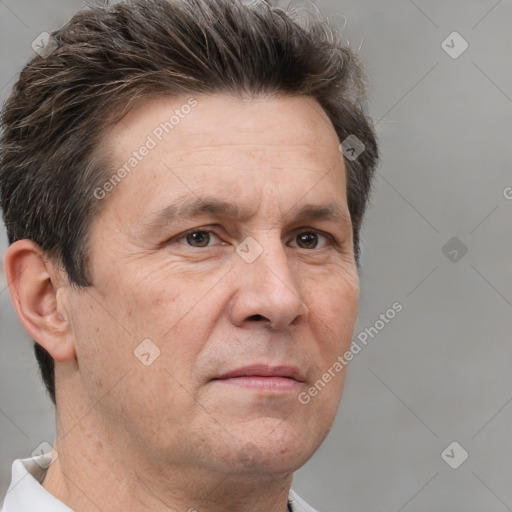 Neutral white adult male with short  brown hair and brown eyes