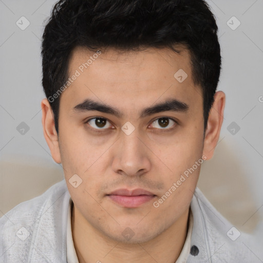 Neutral latino young-adult male with short  brown hair and brown eyes