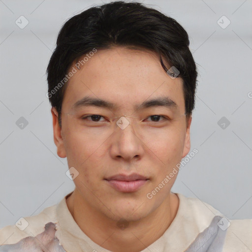 Neutral asian young-adult male with short  brown hair and brown eyes