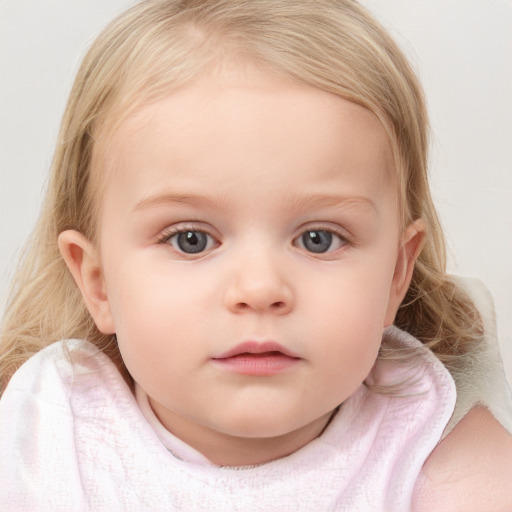 Neutral white child female with medium  brown hair and blue eyes