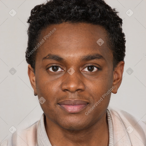 Neutral black young-adult male with short  brown hair and brown eyes