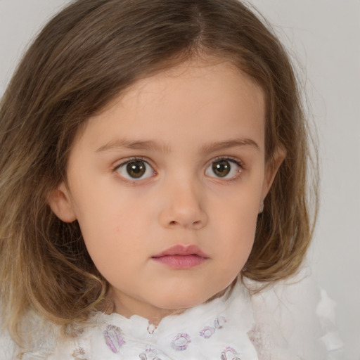 Neutral white child female with medium  brown hair and brown eyes