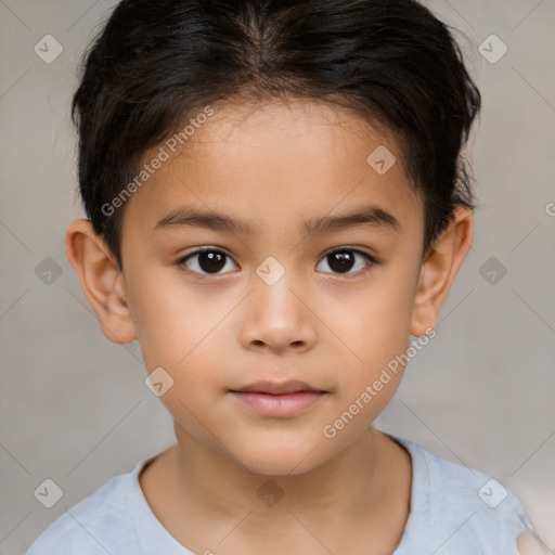 Neutral white child female with short  brown hair and brown eyes