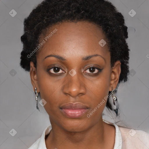 Neutral black young-adult female with short  black hair and brown eyes