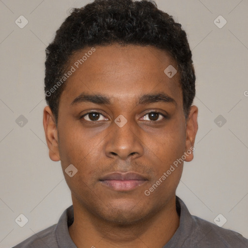 Neutral latino young-adult male with short  brown hair and brown eyes