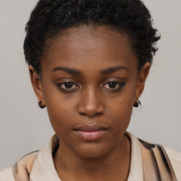 Neutral black young-adult female with short  brown hair and brown eyes