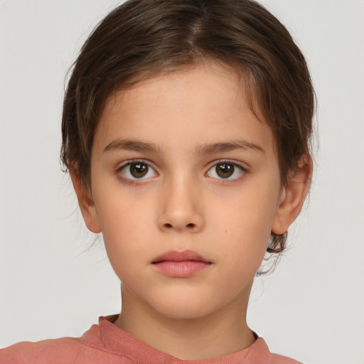 Neutral white child female with short  brown hair and brown eyes