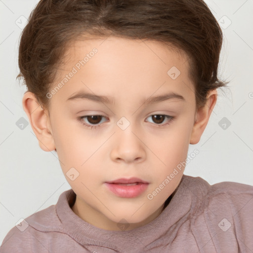 Neutral white child female with short  brown hair and brown eyes