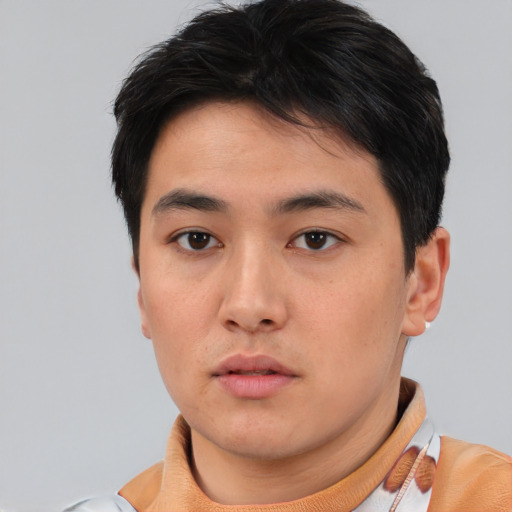 Neutral asian young-adult male with short  brown hair and brown eyes