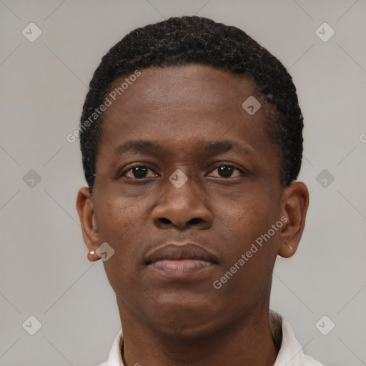 Neutral black young-adult male with short  brown hair and brown eyes