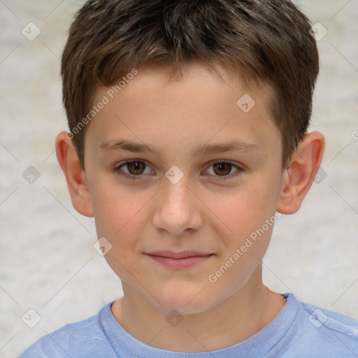 Joyful white child male with short  brown hair and brown eyes