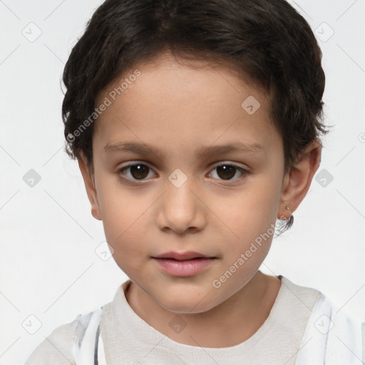 Neutral white child female with short  brown hair and brown eyes