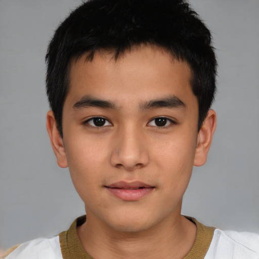 Neutral asian child male with short  black hair and brown eyes