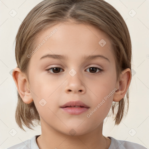 Neutral white child female with medium  brown hair and brown eyes