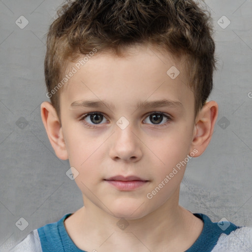 Neutral white child male with short  brown hair and brown eyes