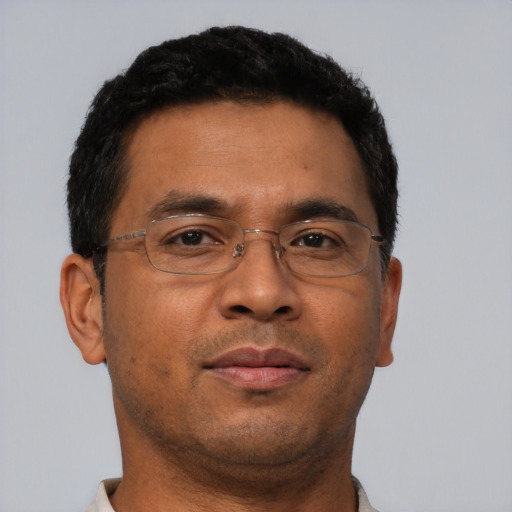 Neutral asian adult male with short  brown hair and brown eyes