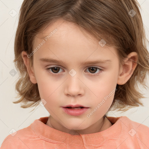 Neutral white child female with medium  brown hair and brown eyes