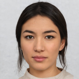 Neutral asian young-adult female with medium  black hair and brown eyes