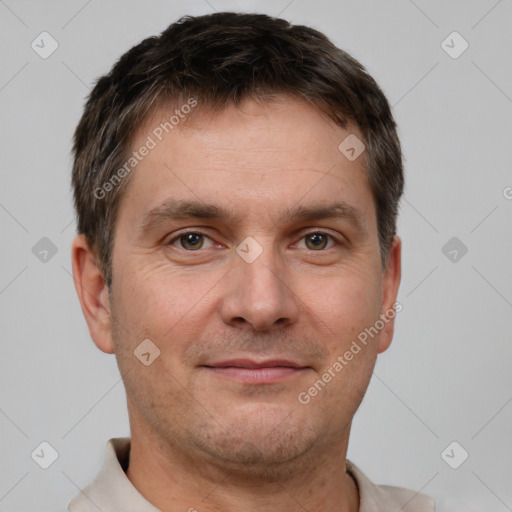 Neutral white adult male with short  brown hair and brown eyes