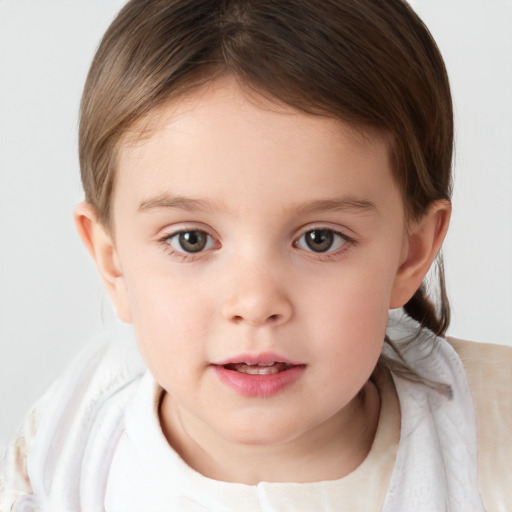 Neutral white child female with medium  brown hair and brown eyes